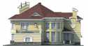 Проект углового двухэтажного дома из кирпича в стиле барокко с цокольным этажом, трёхместным гаражом и погребом - LK-149