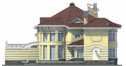 Проект углового двухэтажного дома из кирпича в стиле барокко с цокольным этажом, трёхместным гаражом и погребом - LK-149